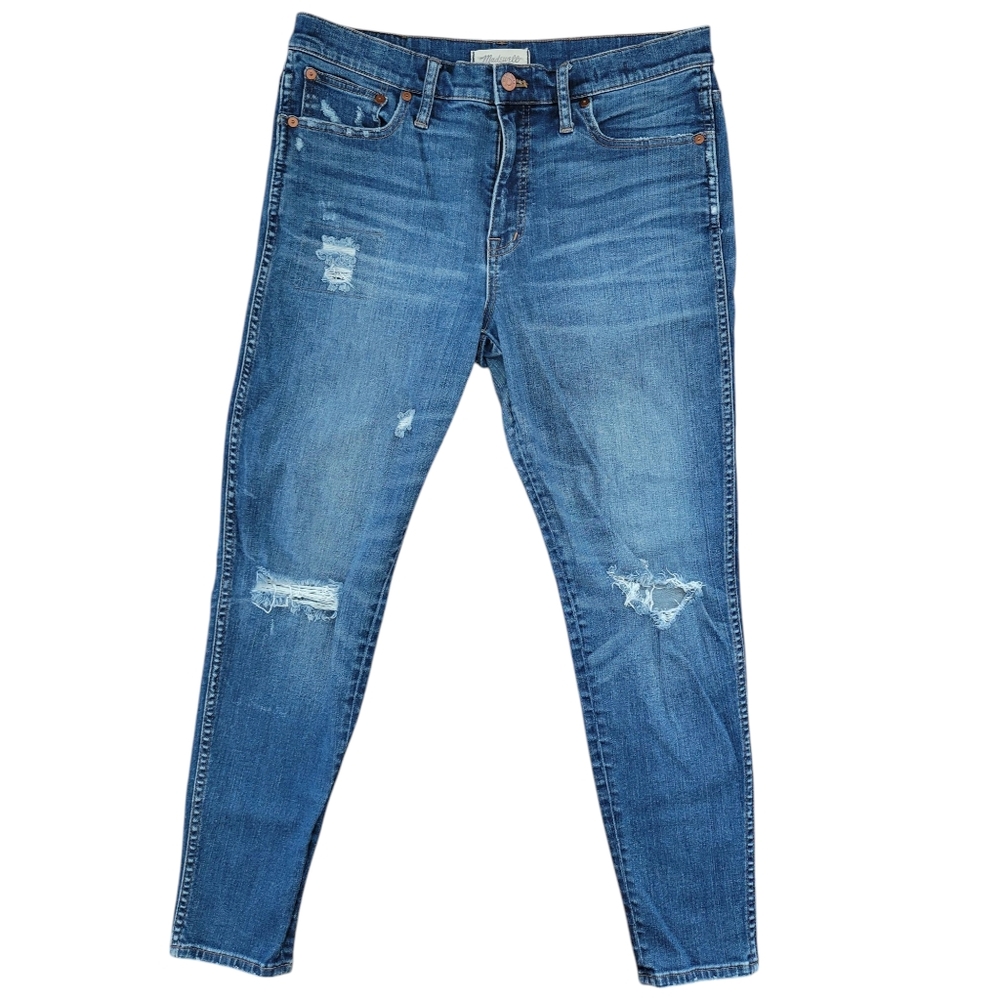Madewell High Riser Skinny Jeans Womens Size 31 Blue Distressed Ripped F9945